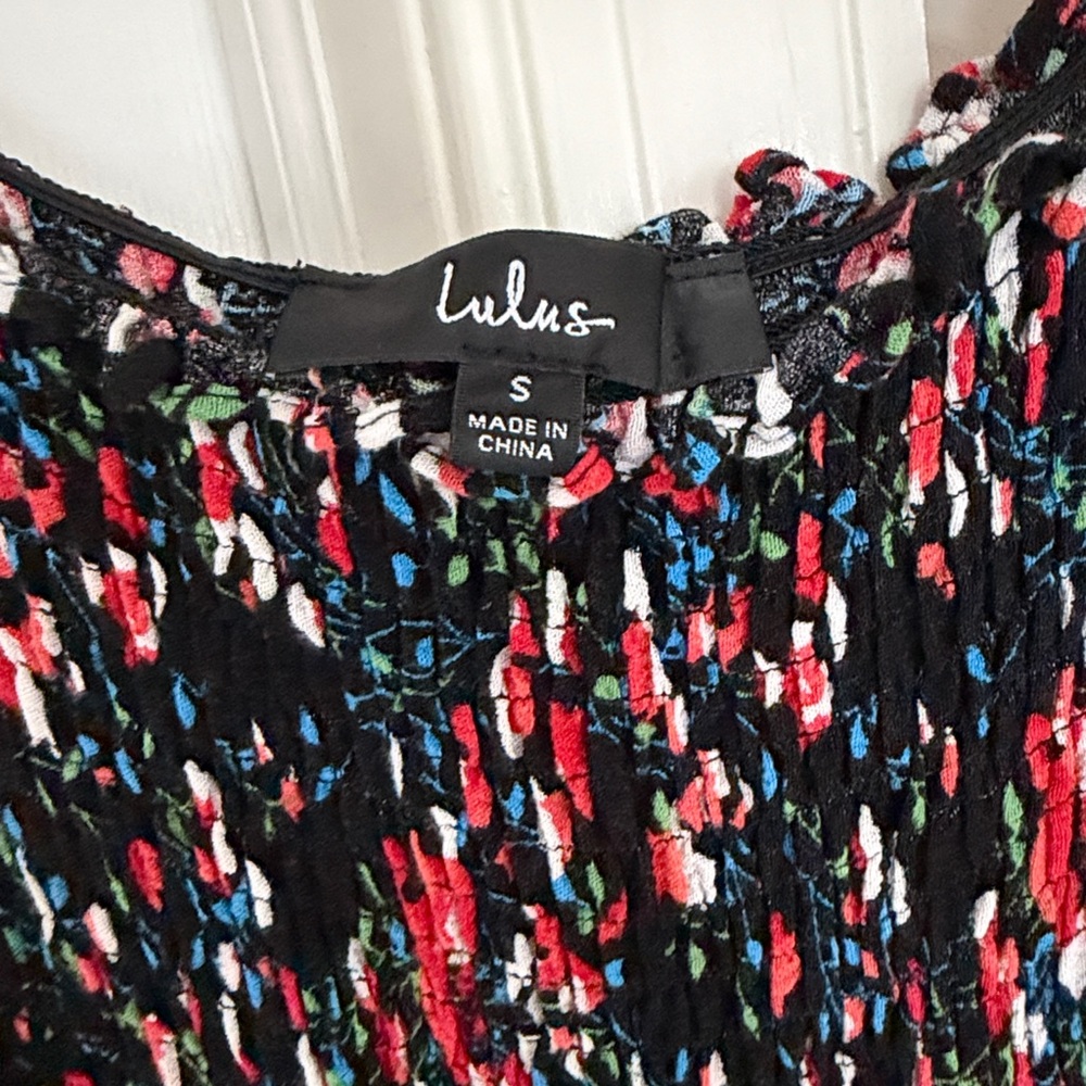 Lulus View From The Meadow Black Floral Print Off-the-shoulder Dress - Size S - Picture 2 of 4